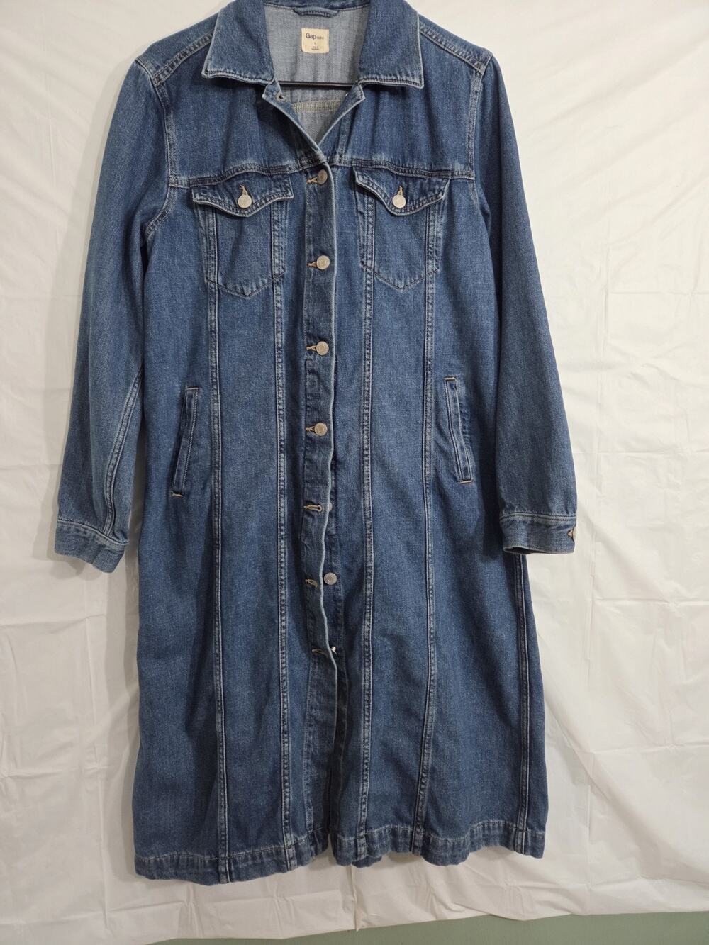 Y2K Gap Iconic Denim Duster Large Button Front Streetwear Trench 90s Revival Hip